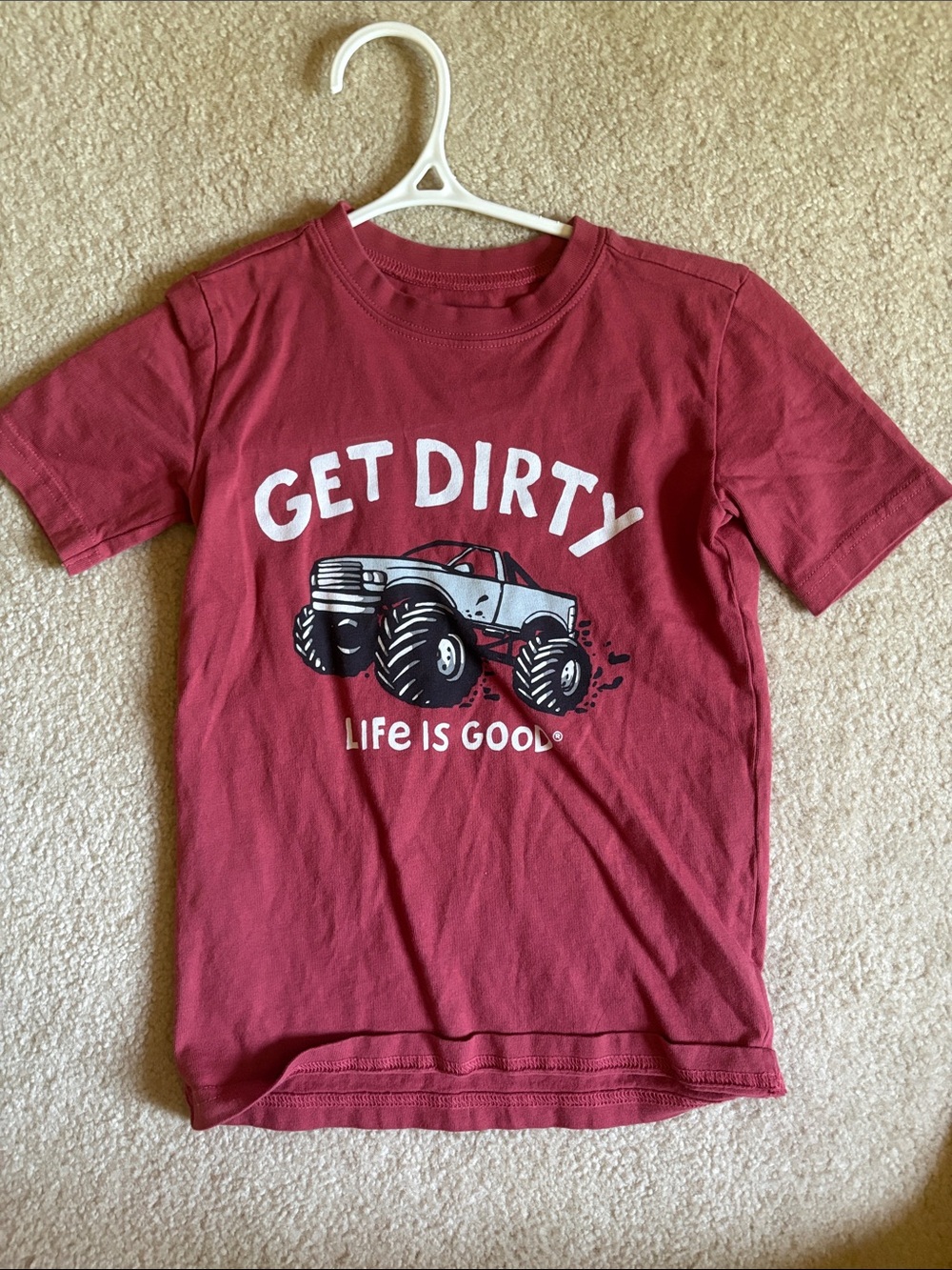 Life Is Good Red 'Get Dirty' Monster Truck Tee